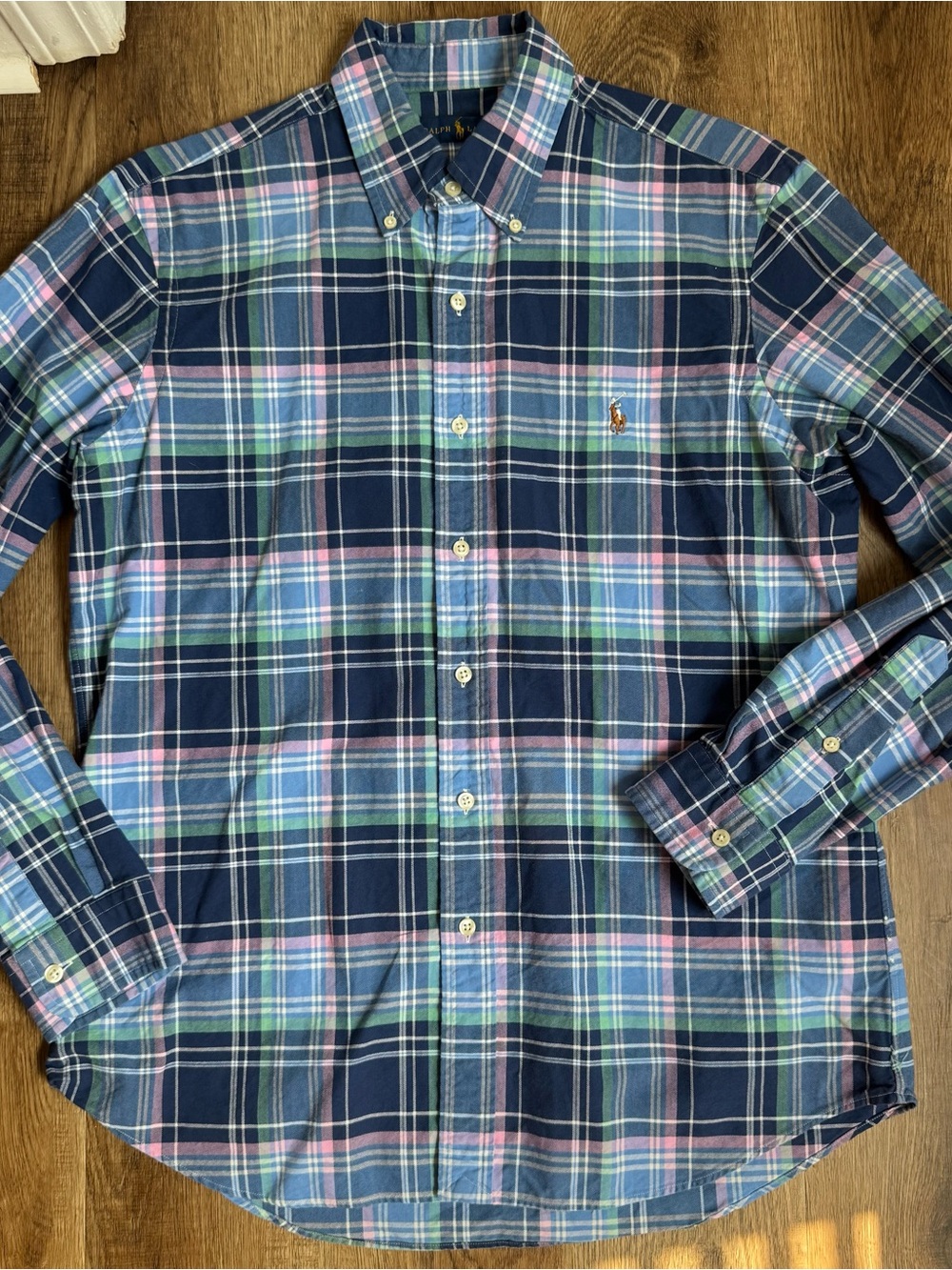 Ralph Lauren blue, pink, and green plaid button-up shirt